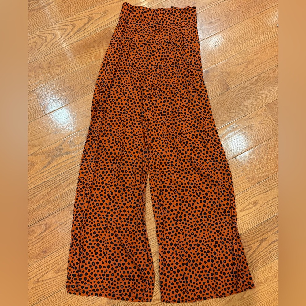 Valija “Harvard Pant” – NWT – Small – Orange + Black Dot Print Wide Leg Pants